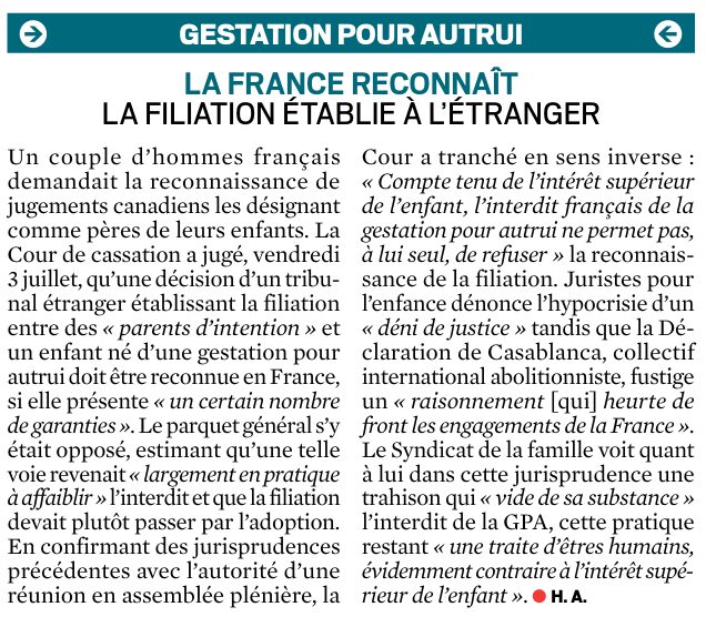 Image for the Tweet beginning: Réaction du @SyndicatFamille à un